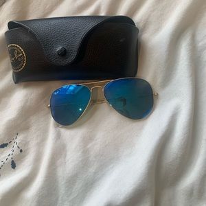 Blue Ray Bans Sunglasses with Gold Edges